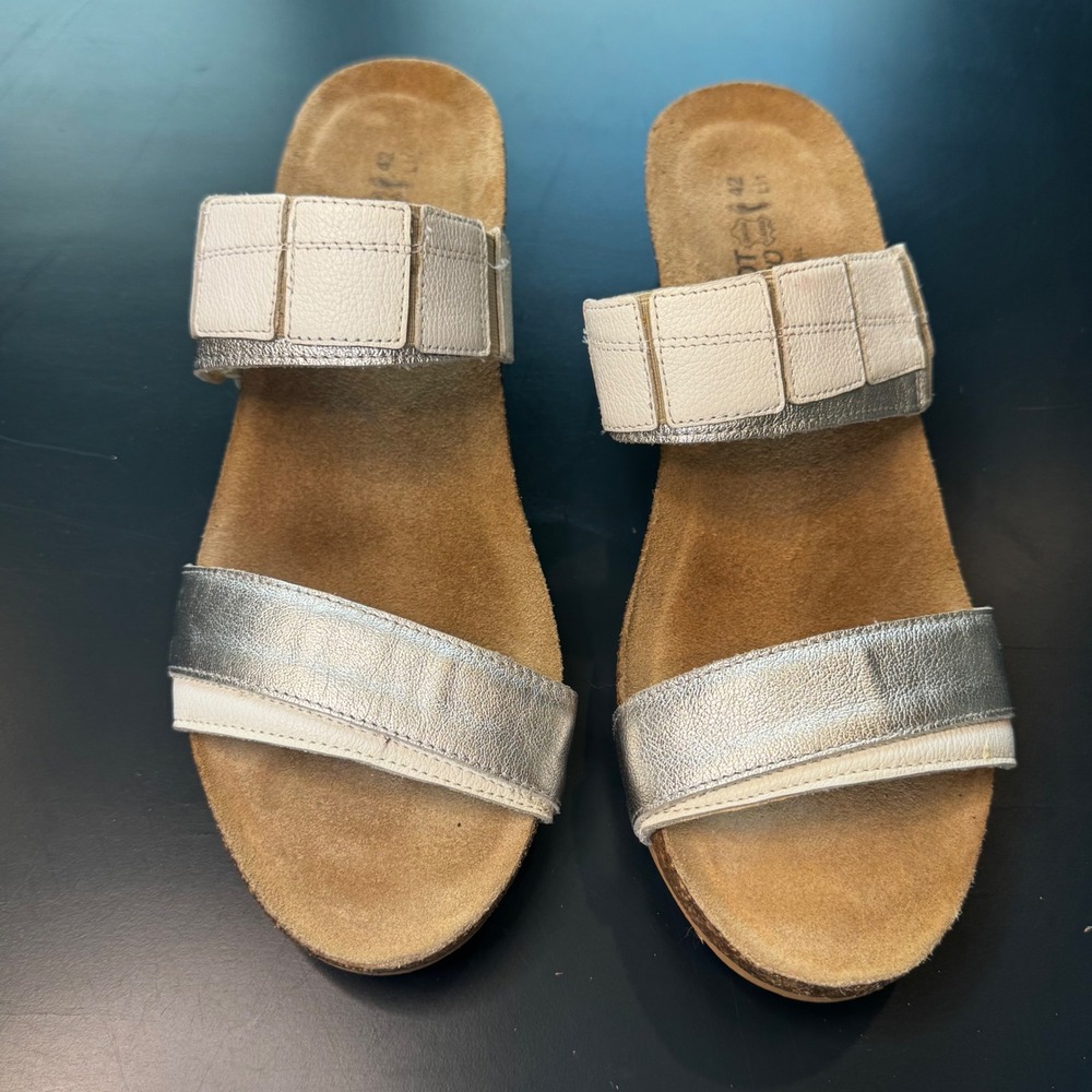 Naot Women 11 EU 42 Silver White Leather Wedge Slide Sandals Comfort L11 Israel - Picture 7 of 12